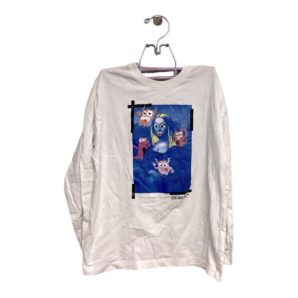 Off White Boys Long Sleeve Monster Lisa Mona Lisa Long Sleeve Kids Shirt SIze 8